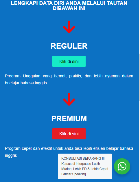 Pendaftaran kampung inggris pare paket reguler dan premium